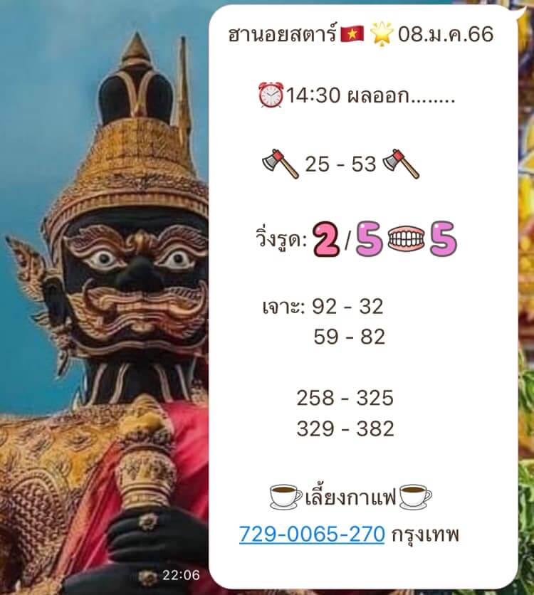 แนวทางหวยฮานอย 8/1/66 ชุดที่ 10
