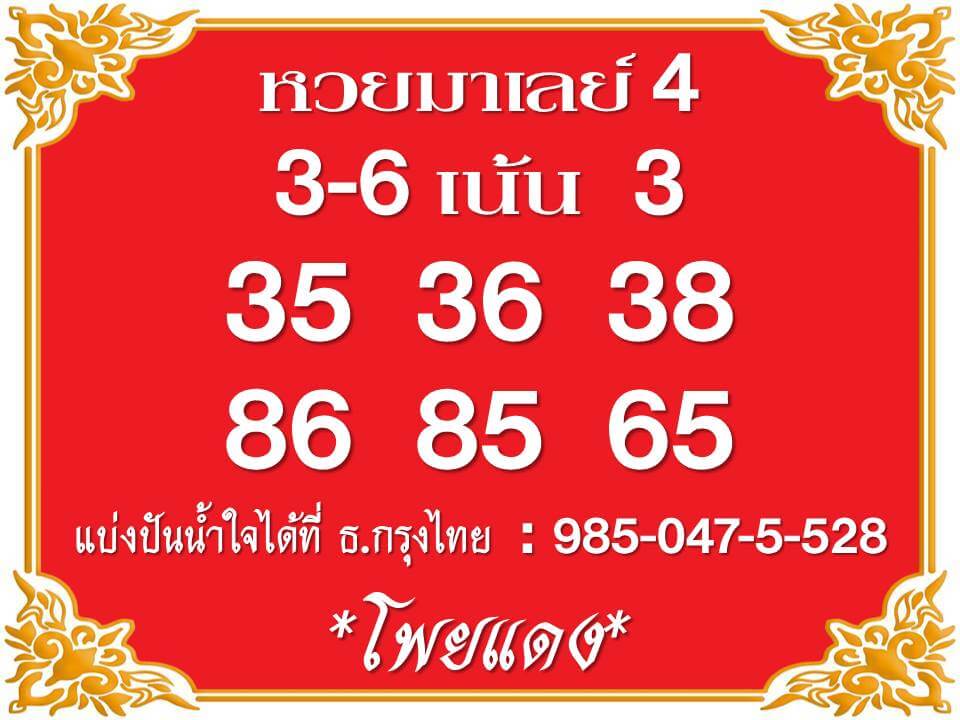 แนวทางหวยมาเลย์ 4/2/66 ชุดที่ 1