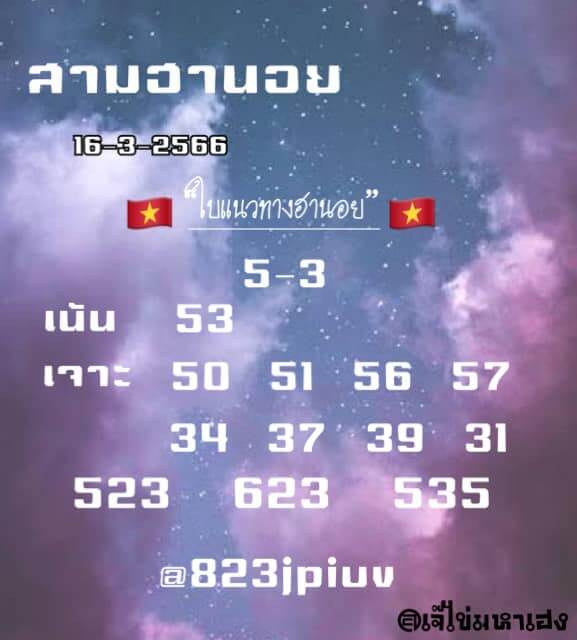 แนวทางหวยฮานอย 16/3/66 ชุดที่ 3