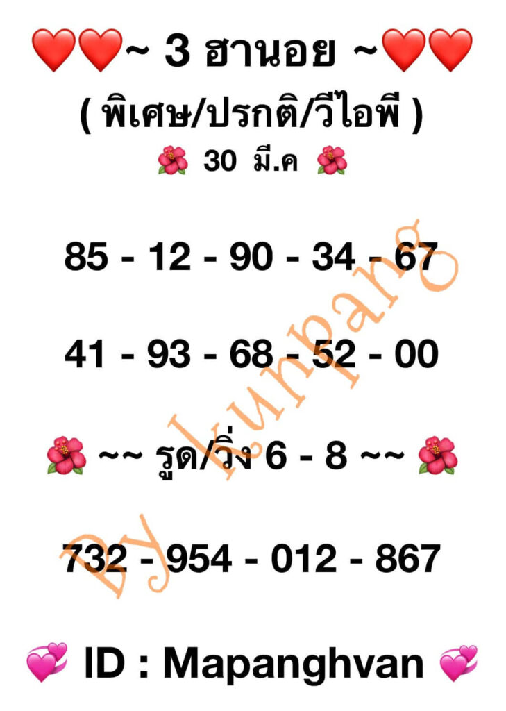 แนวทางหวยฮานอย 30/3/66 ชุดที่ 12