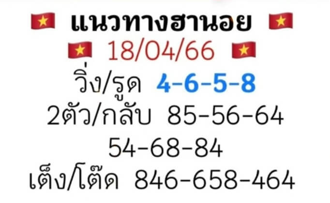 แนวทางหวยฮานอย 18/4/66 ชุดที่ 9