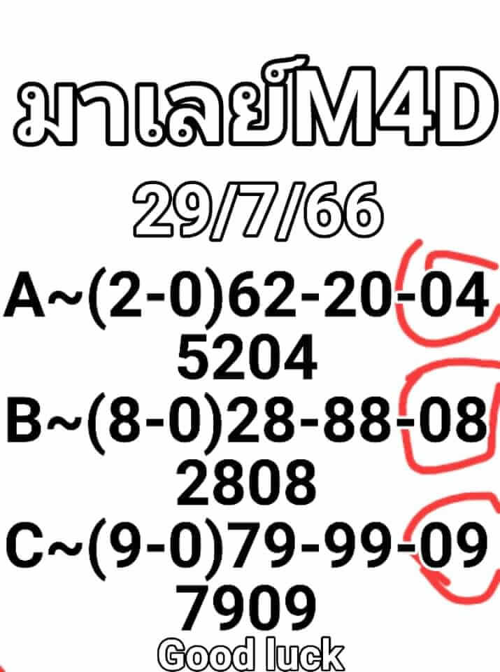 แนวทางหวยมาเลย์ 29/7/66 ชุดที่ 6