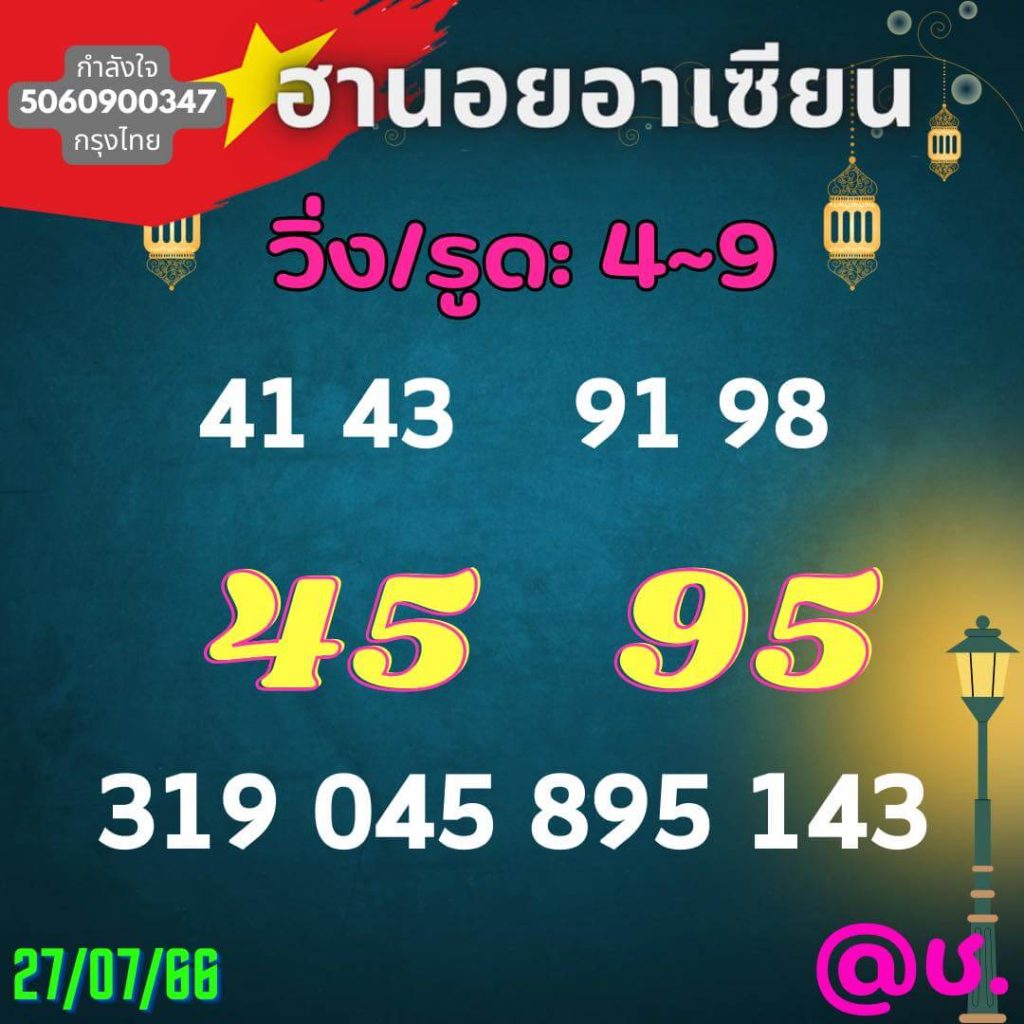 แนวทางหวยฮานอย 27/7/66 ชุดที่ 4