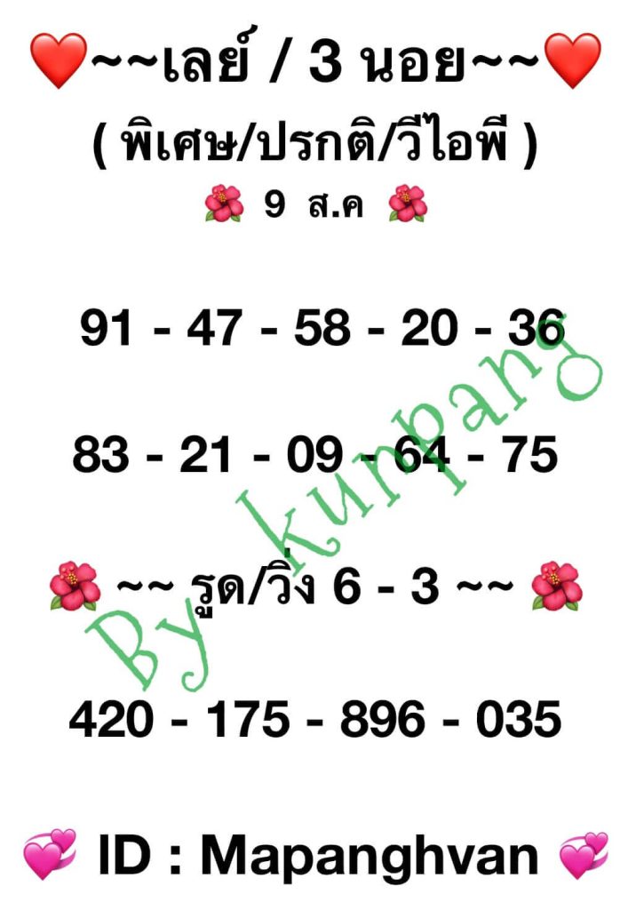 แนวทางหวยมาเลย์ 9/8/66 ชุดที่ 6