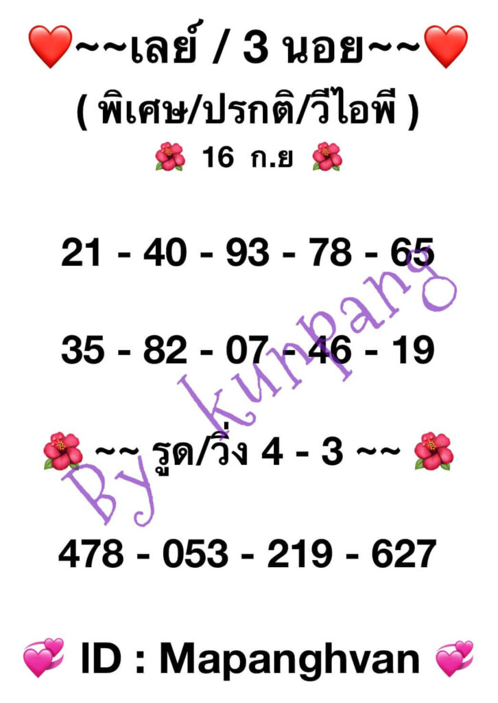 แนวทางหวยมาเลย์ 16/9/66 ชุดที่ 5