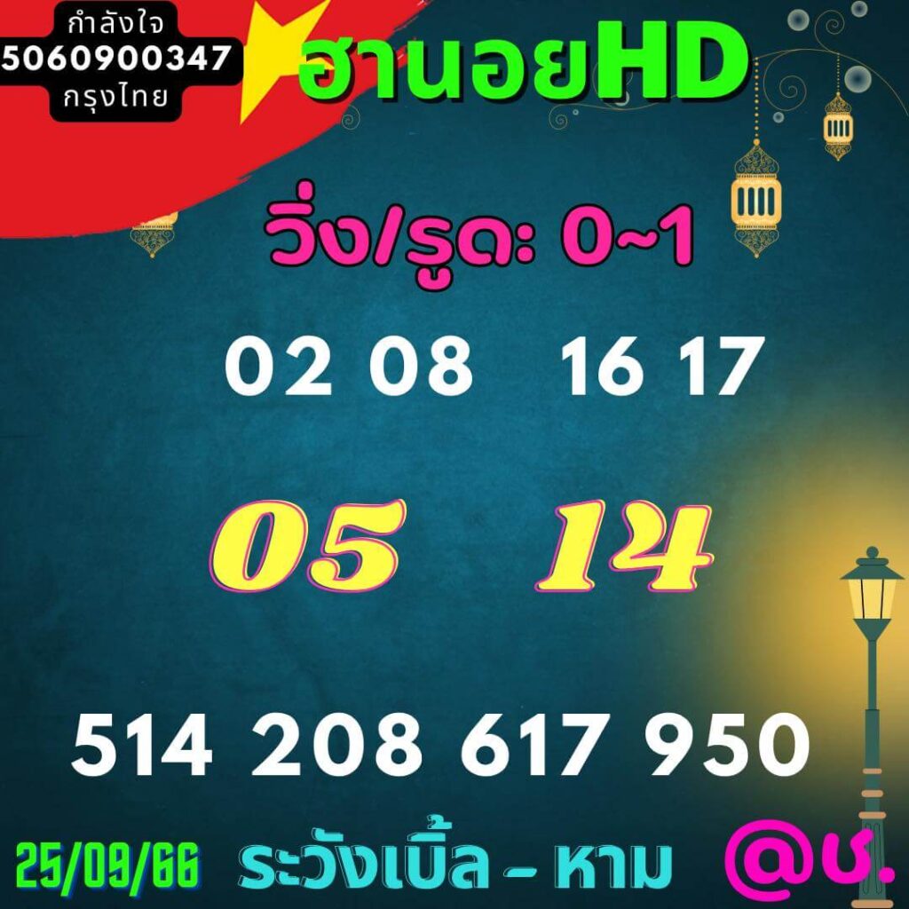 แนวทางหวยฮานอย 25/9/66 ชุดที่ 5