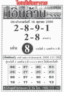 หวยเงินล้าน 16/10/66