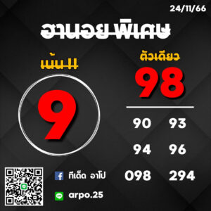 แนวทางหวยฮานอย 24/11/66 ชุดที่ 15