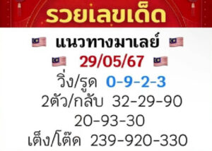 แนวทางหวยมาเลย์ 29/5/67 ชุดที่ 3