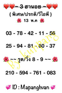 แนวทางหวยฮานอย 13/5/67 ชุดที่ 5