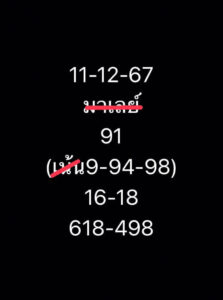 แนวทางหวยมาเลย์ 11/12/67 ชุดที่ 2