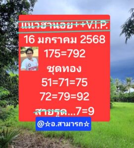 แนวทางหวยฮานอย 16/1/68 ชุดที่ 6