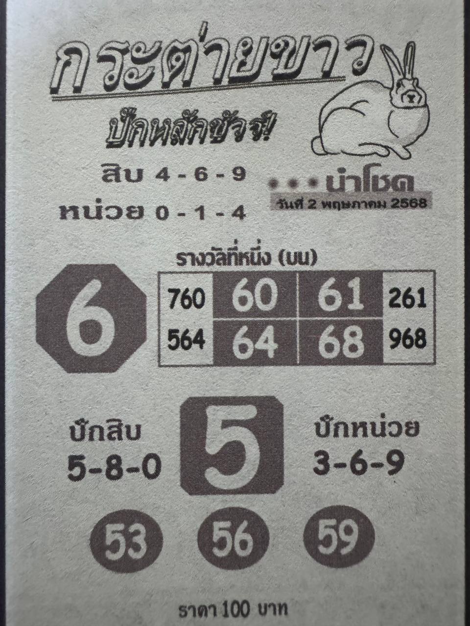 หวยกระต่ายขาว 2/5/68