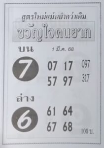 หวยขวัญใจคนยาก 1/3/68