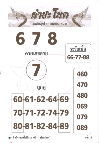 หวยคำชะโนด 16/4/68