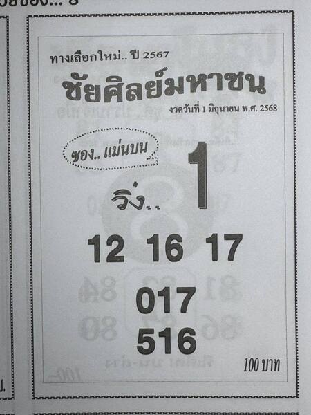 หวยชัยศิลย์มหาชน 1/6/68