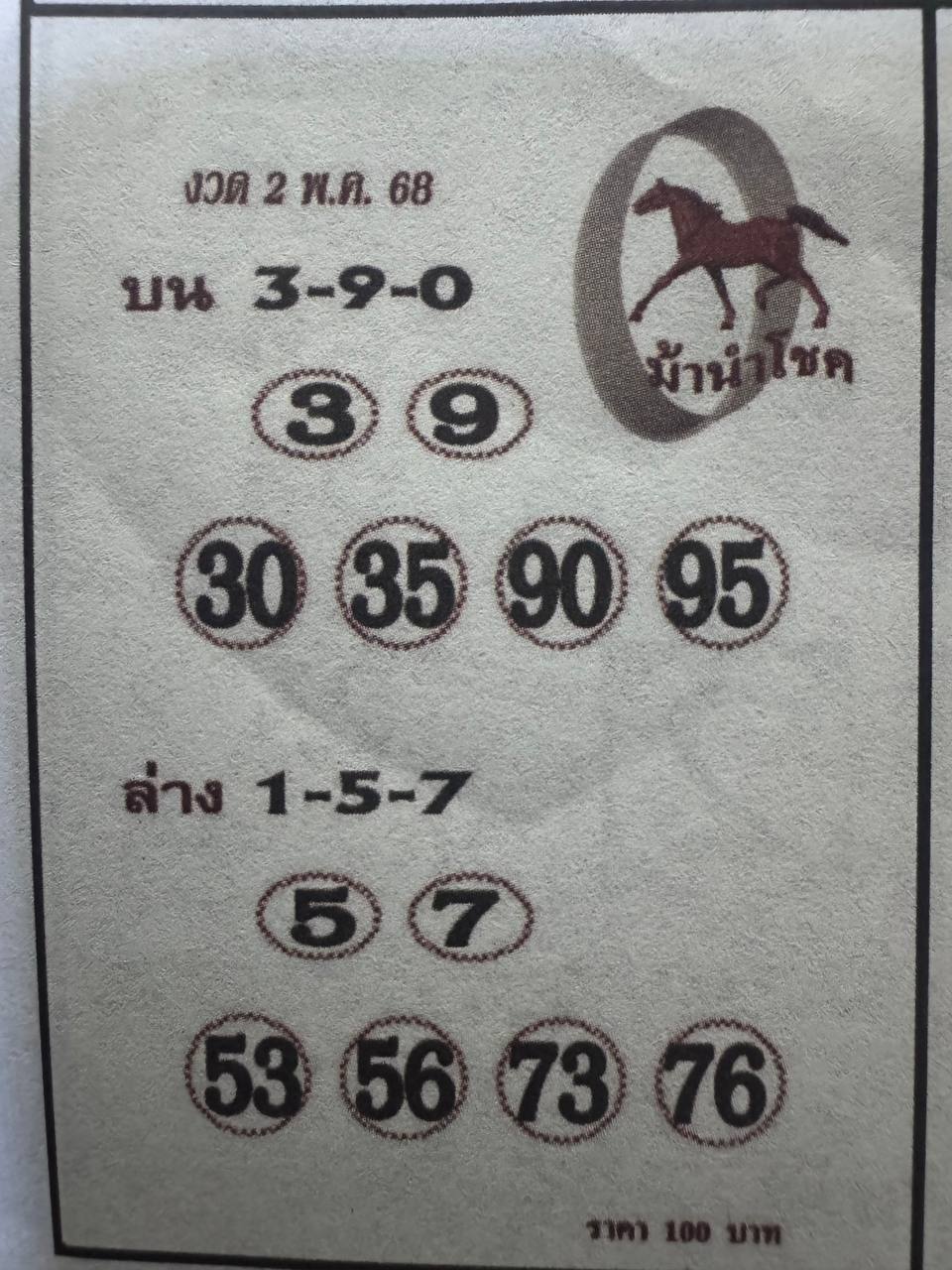 หวยม้านำโชค 2/5/68
