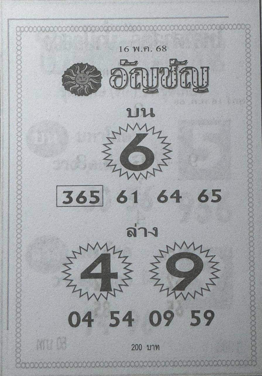 หวยอัญชัญ 16/5/68