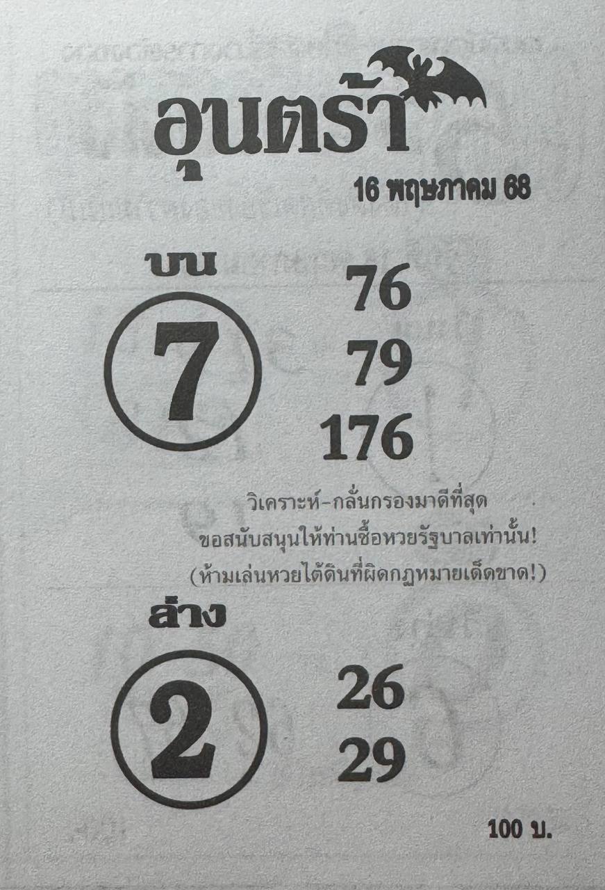 หวยอุนตร้า 16/5/68