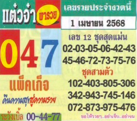 หวยแต๋วจ๋า 1/4/68
