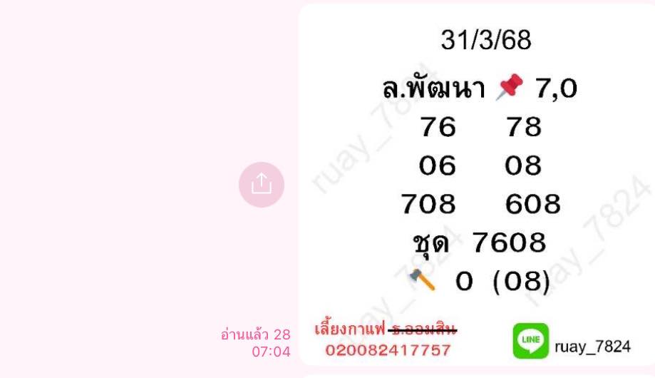 แนวทางหวยลาว 31/3/68