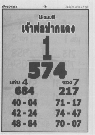 หวยเจ้าพ่อปากแดง 16/4/68