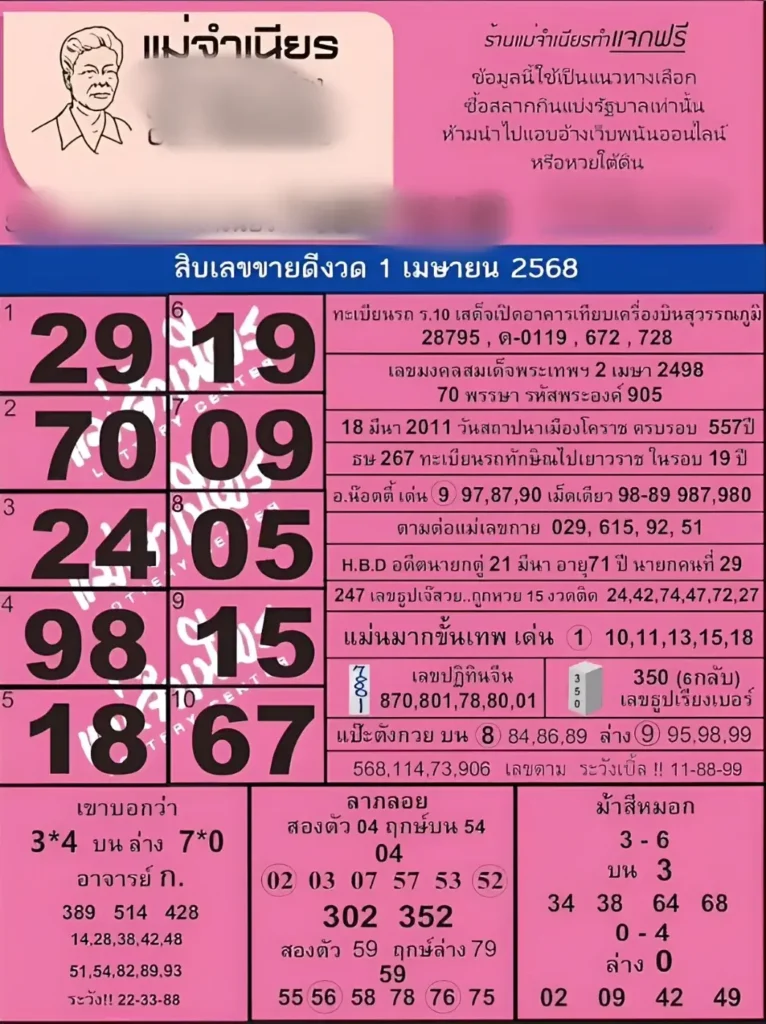 หวยแม่จำเนียร 1/4/68