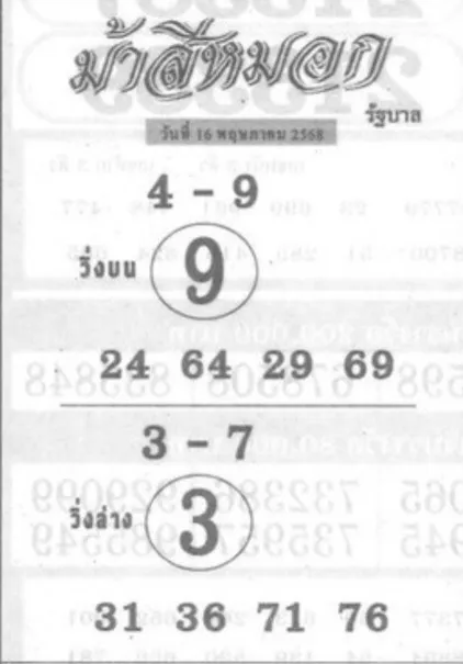 หวยม้าสีหมอก 16/5/68