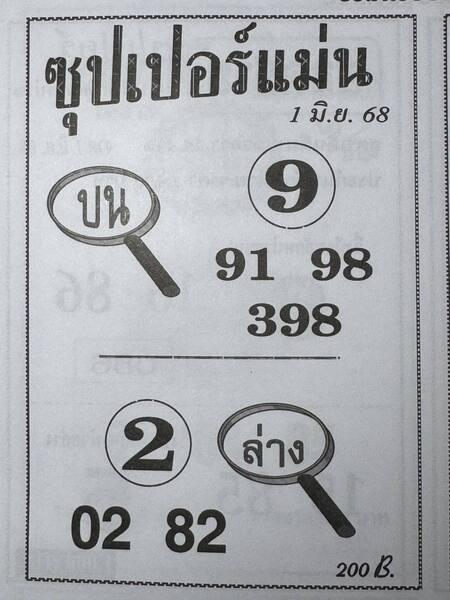 หวยซุปเปอร์แม่น 1/6/68