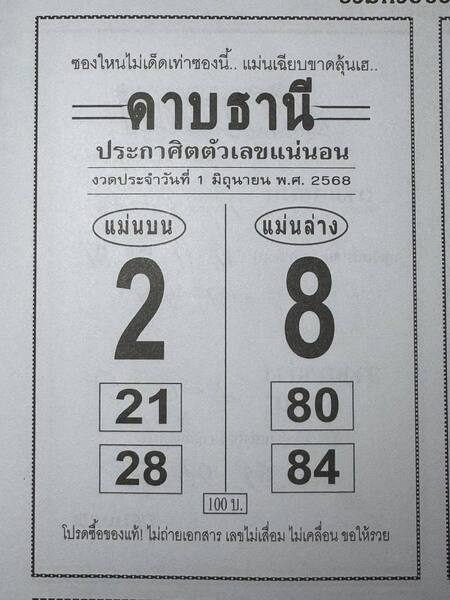 หวยดาบธานี 1/6/68