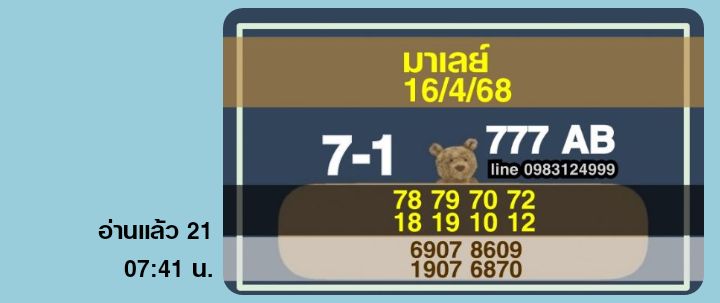 หวยมาเลย์ 16-4-68-7