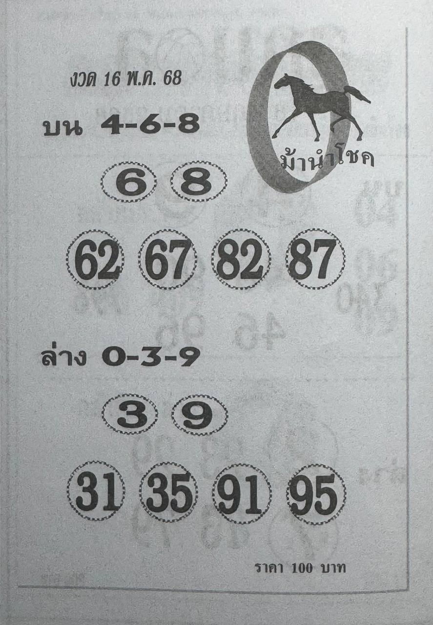 หวยม้านำโชค 16/5/68