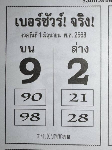 หวยเบอร์ชัวร์จริง 1/6/68