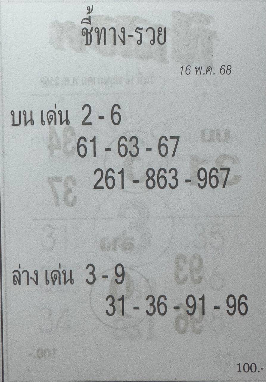 หวยชี้ทางรวย 16/5/68