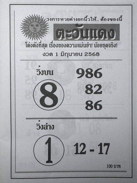 หวยตะวันแดง 1/6/68
