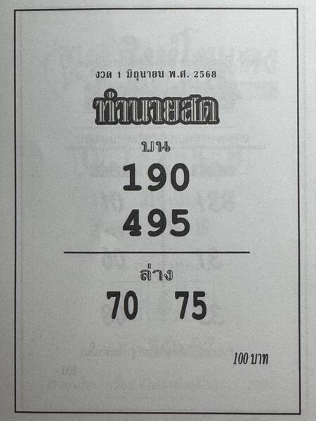 หวยทำนายสด 1/6/68
