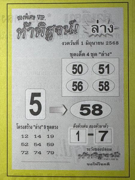 หวยท้าพิสูจน์ล่าง 1/6/68