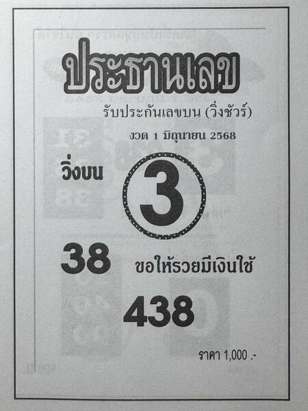 หวยประธานเลข 1/6/68
