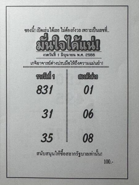 หวยมั่นใจได้แน่ 1/6/68