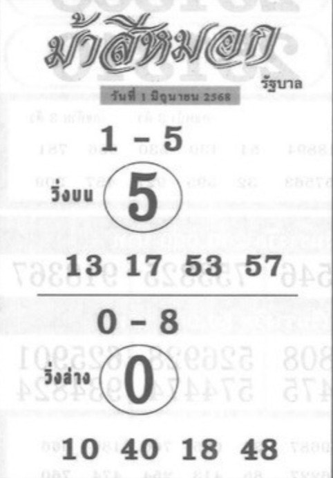 หวยม้าสีหมอก 1/6/68