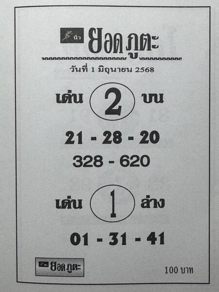 หวยยอดภูตะ 1/6/68