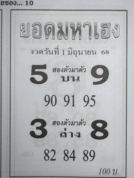 หวยยอดมหาเฮง 1/6/68