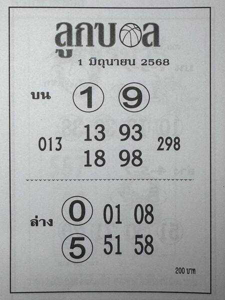หวยลูกบอล 1/6/68