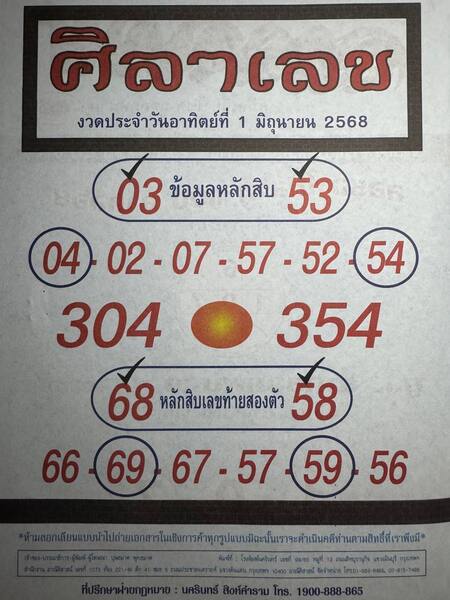 หวยศิลาเลข 1/6/68