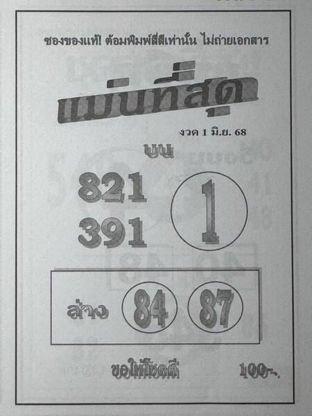 หวยแม่นที่สุด 1/6/68